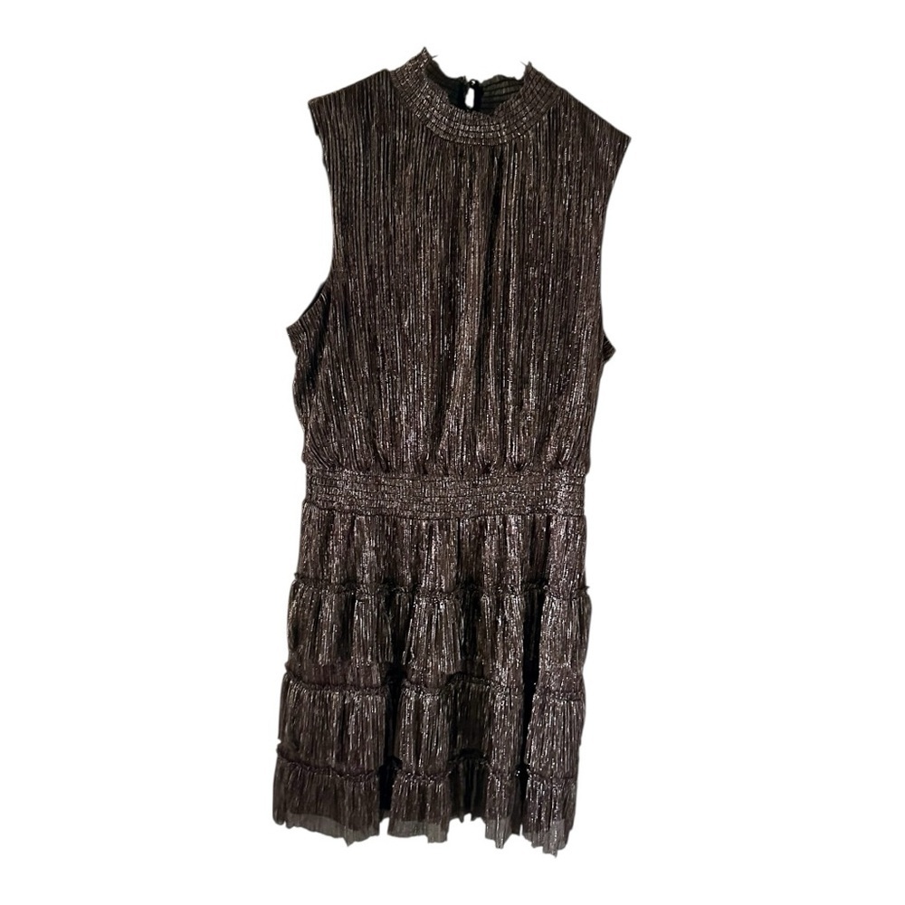 MSK Elegant Brown&Black Sleeveless Dress Metallic High Neck Size L - Picture 4 of 8